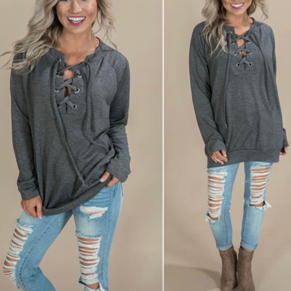Colima Couture Jackets & Blazers - Last one! Lace up Grey Sweatshirt